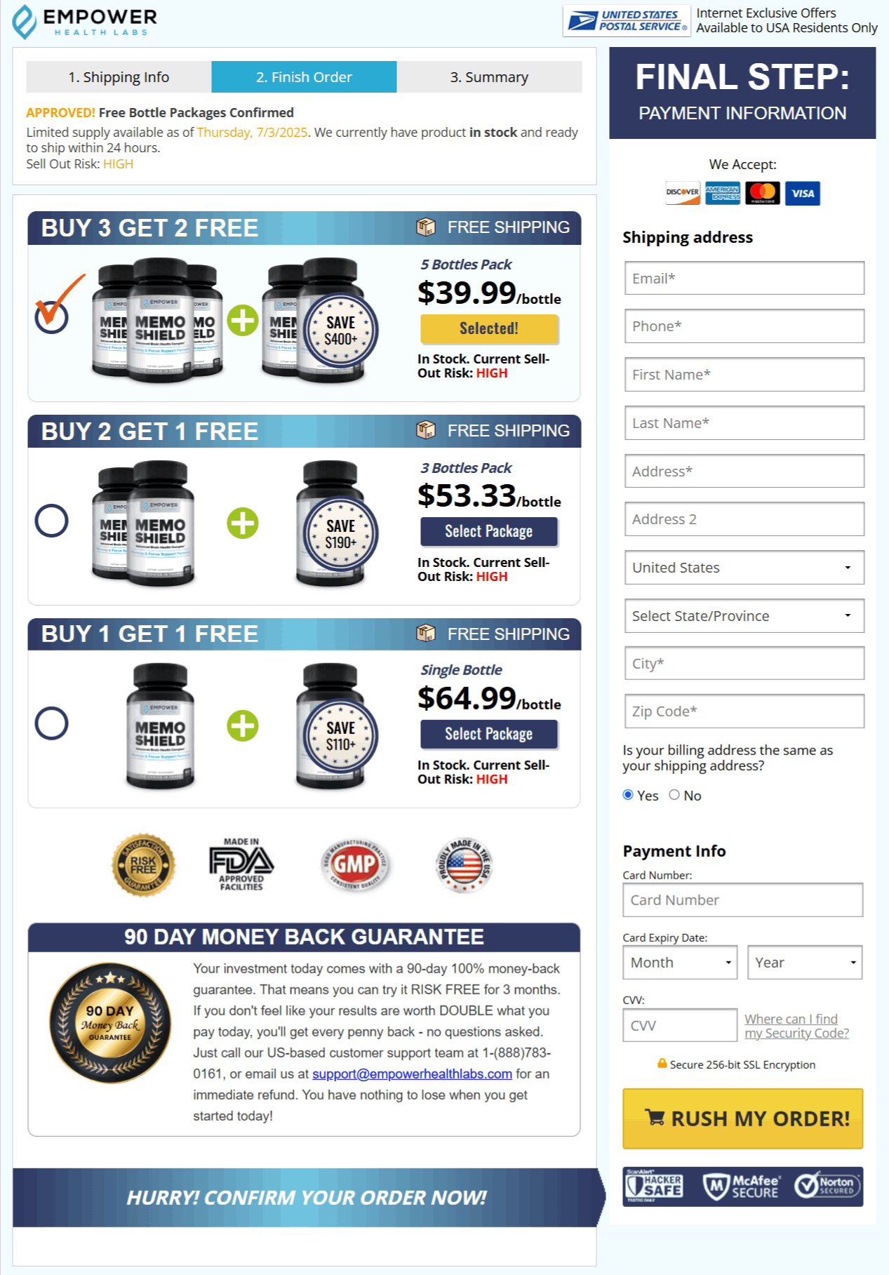 MemoShield checkout page